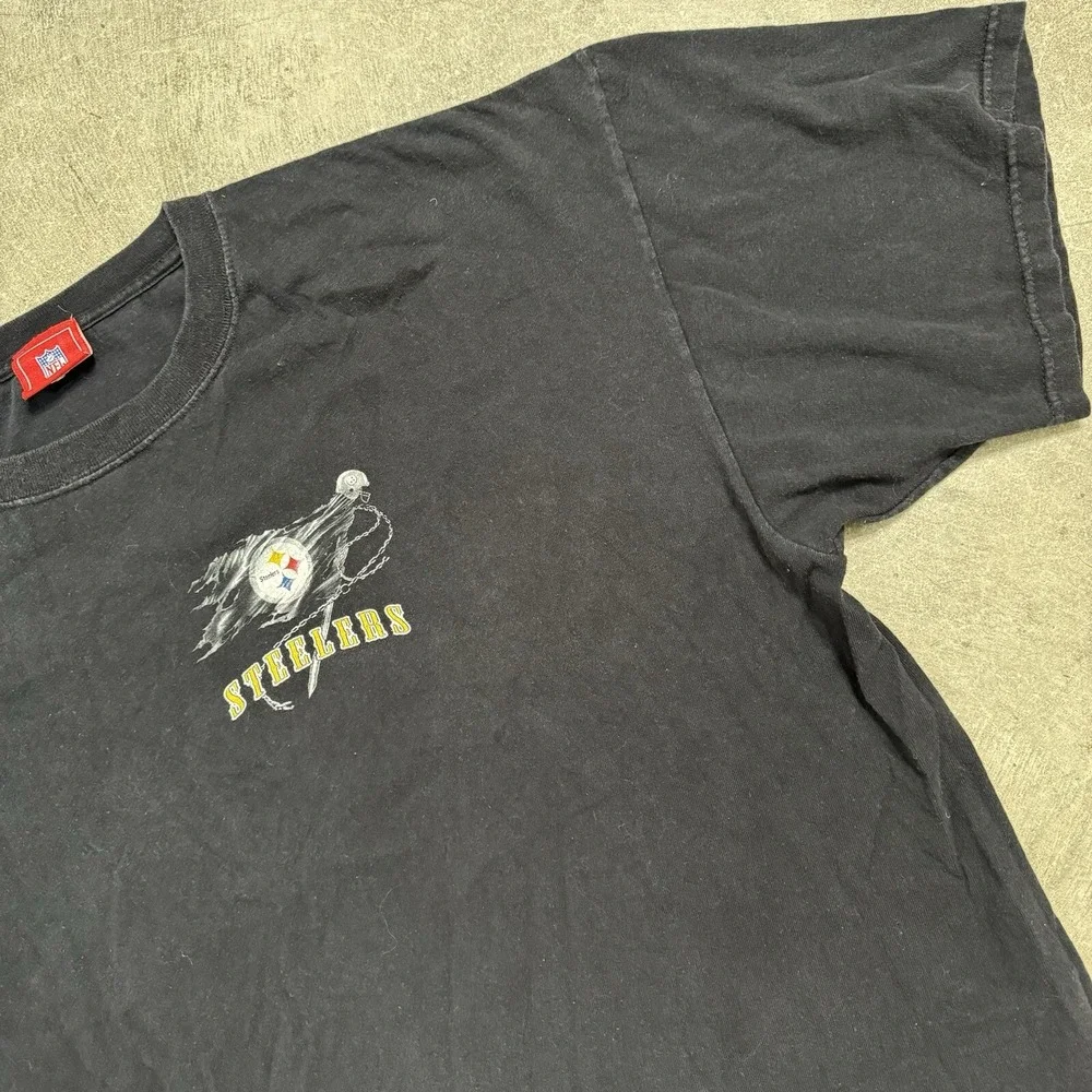Vintage Pittsburgh Steelers Big Player NFL Football Logo Flag T Shirt 2XL